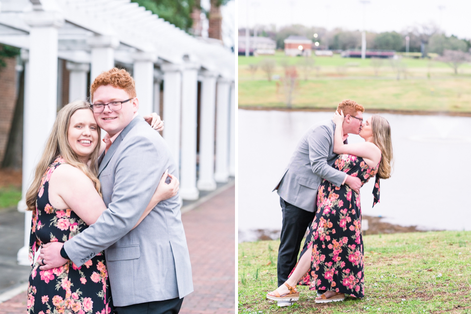 couple laughs for engagement photography winthrop university lake