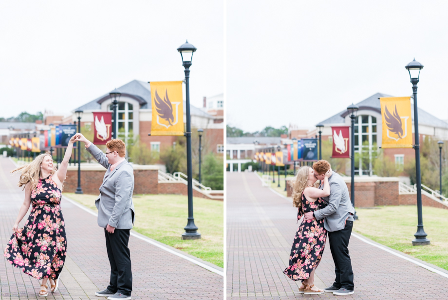couple laughs for engagement photography rock hill sc winthrop university