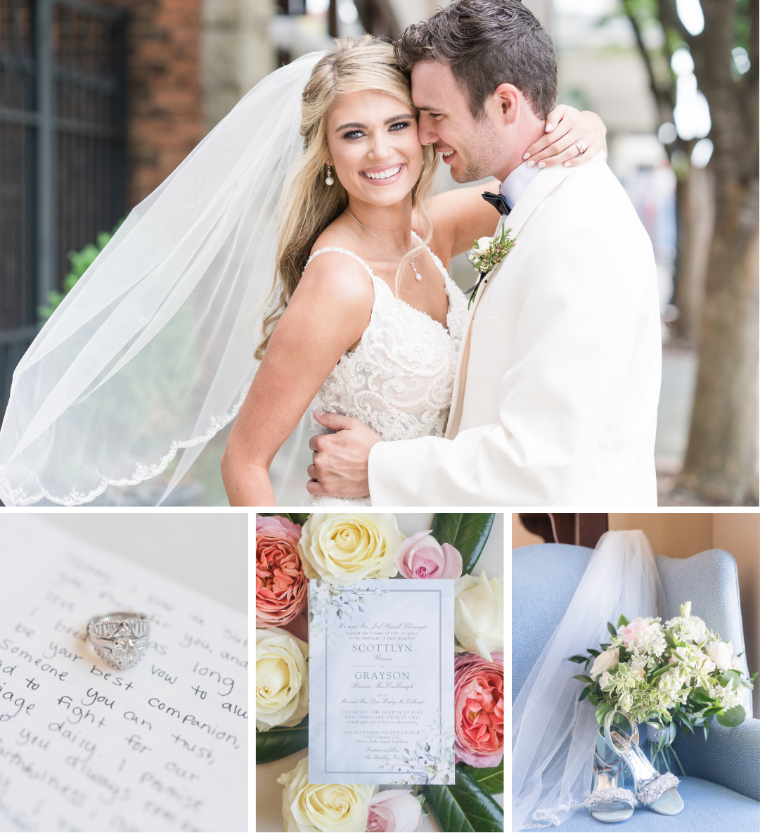 timeless portraits of bride and groom celebrating wedding at bleckley inn in downtown anderson sc with jenny williams photography