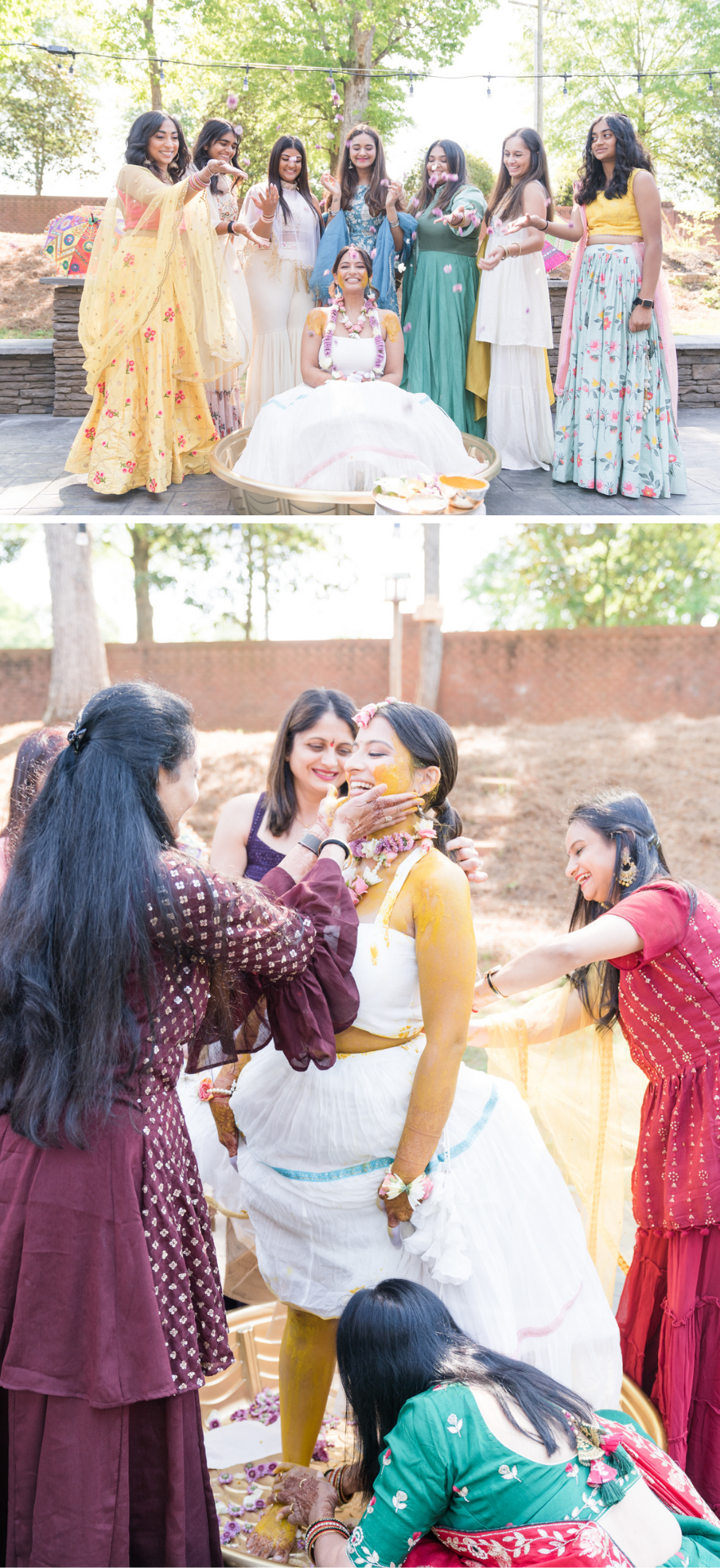 Indian wedding haldi or pithi ceremony with bride getting her tumeric in spartanburg sc