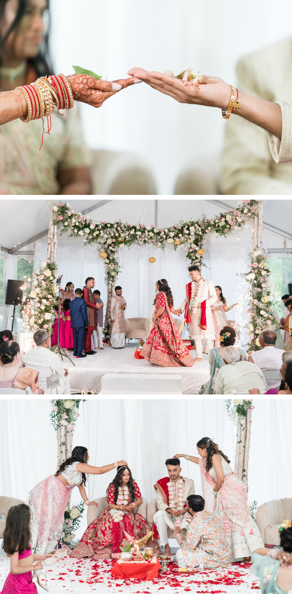 Indian bride and groom take steps at south carolina wedding ceremony