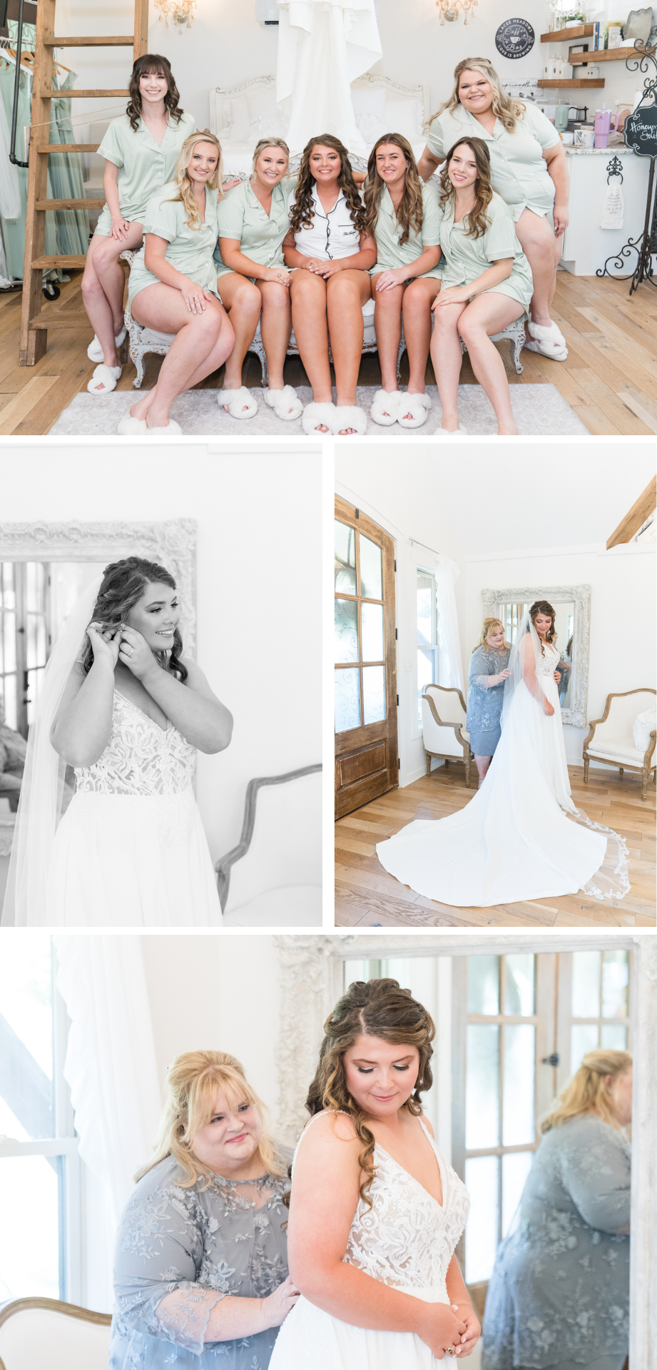 bride getting ready at lacee meadows bride cottage