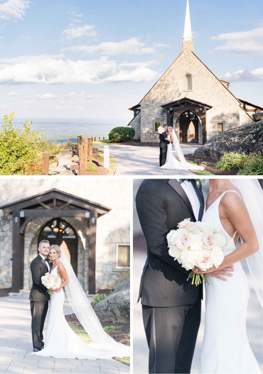 newlyweds outside of the chapel at cliffs of glassy