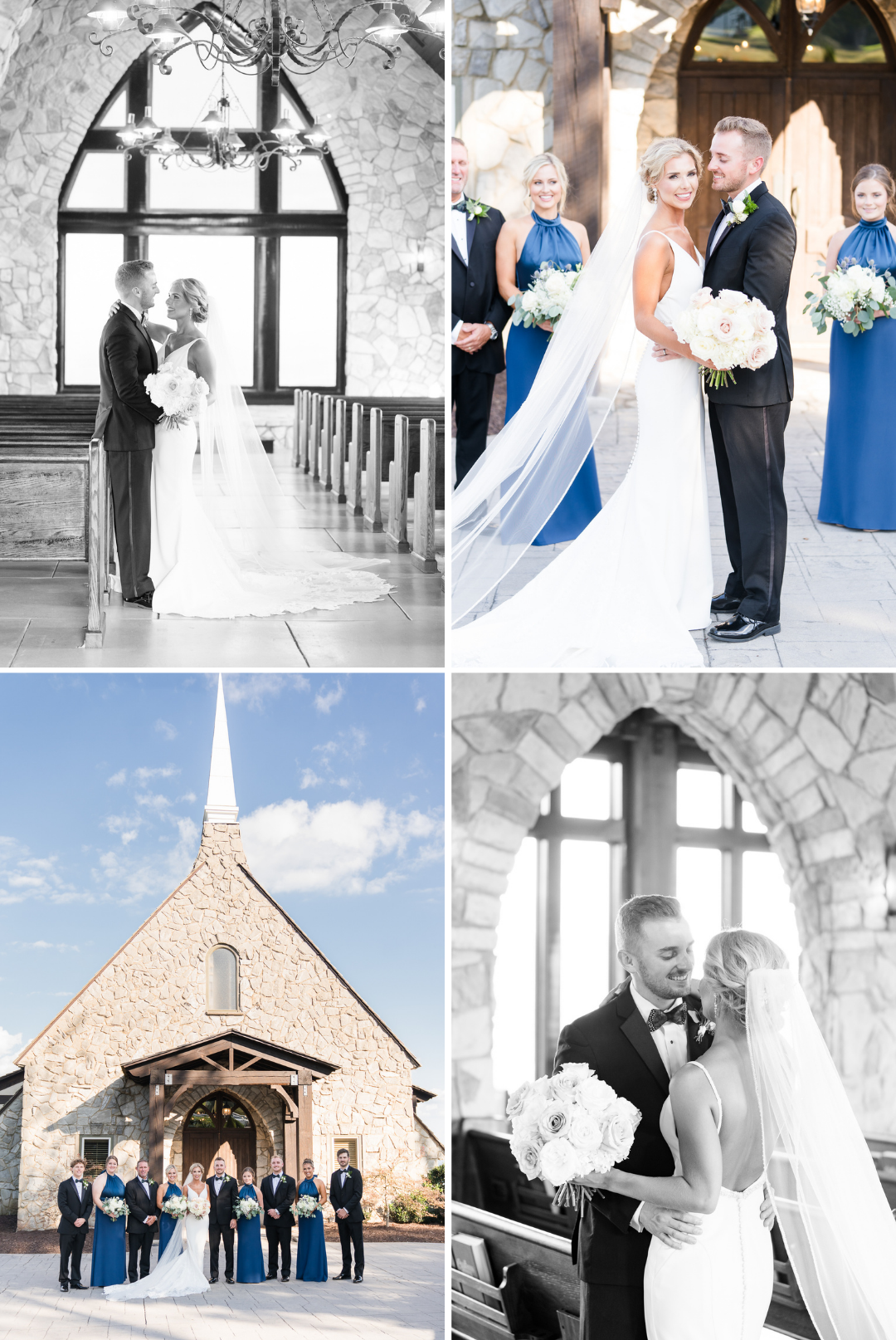 Bride and grooms portraits inside and outside the cliffs of glassy chapel