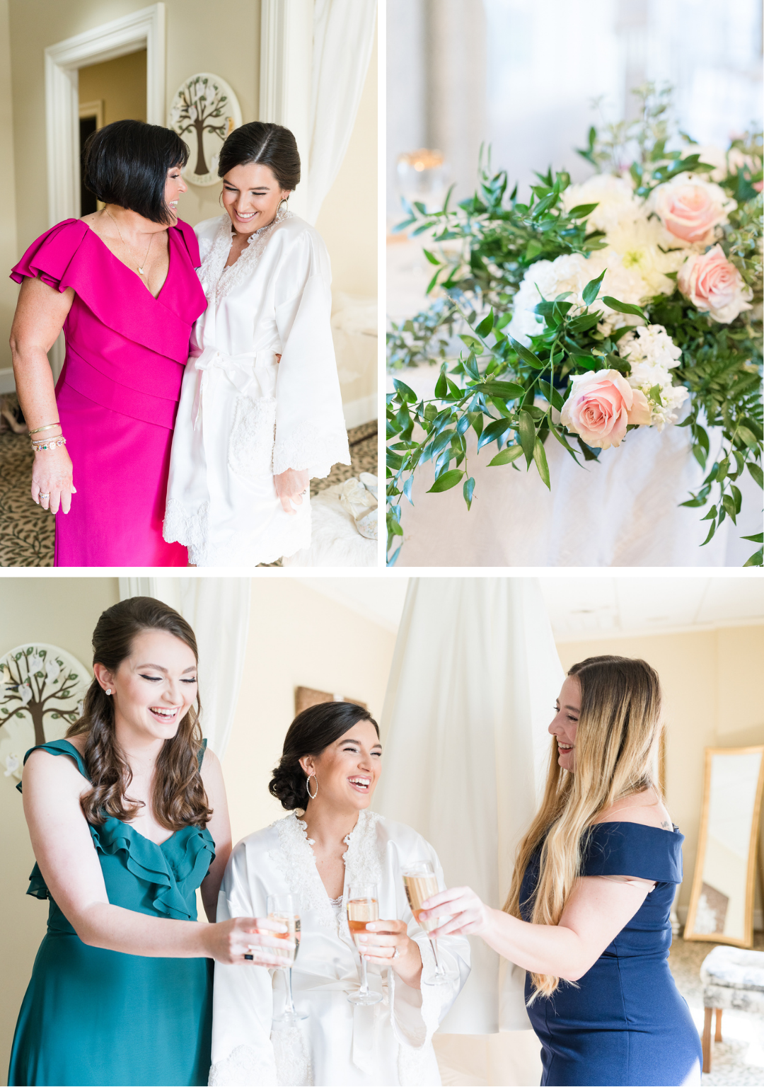 bride with her mother and bridesmaids before the wedding and pictures