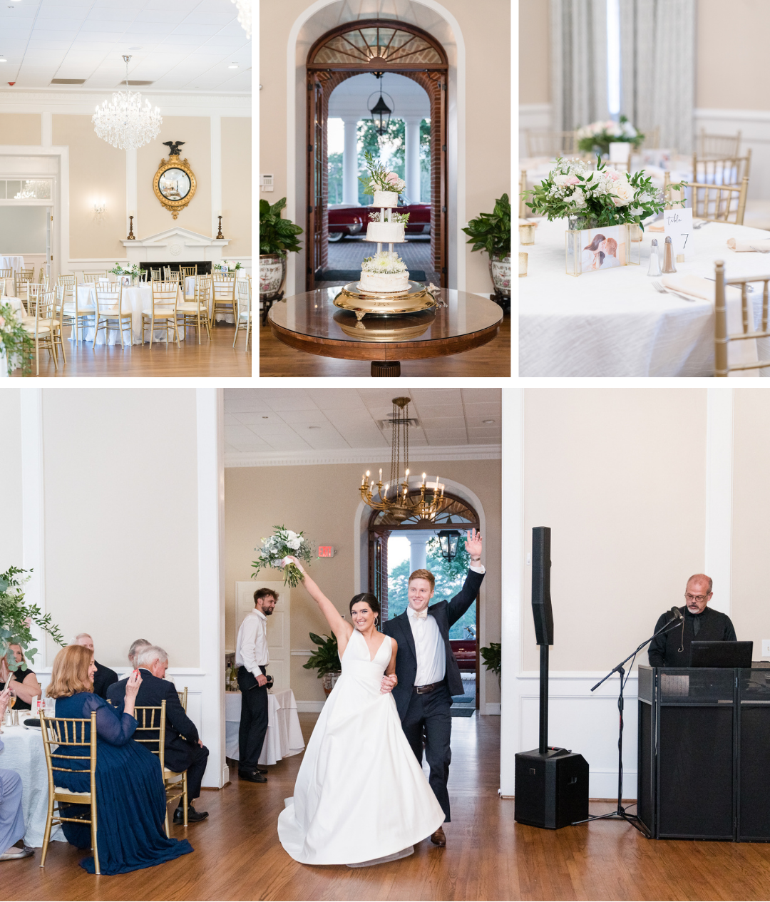 reception details at the green valley country club, couple entering reception on their chapel and country club wedding day