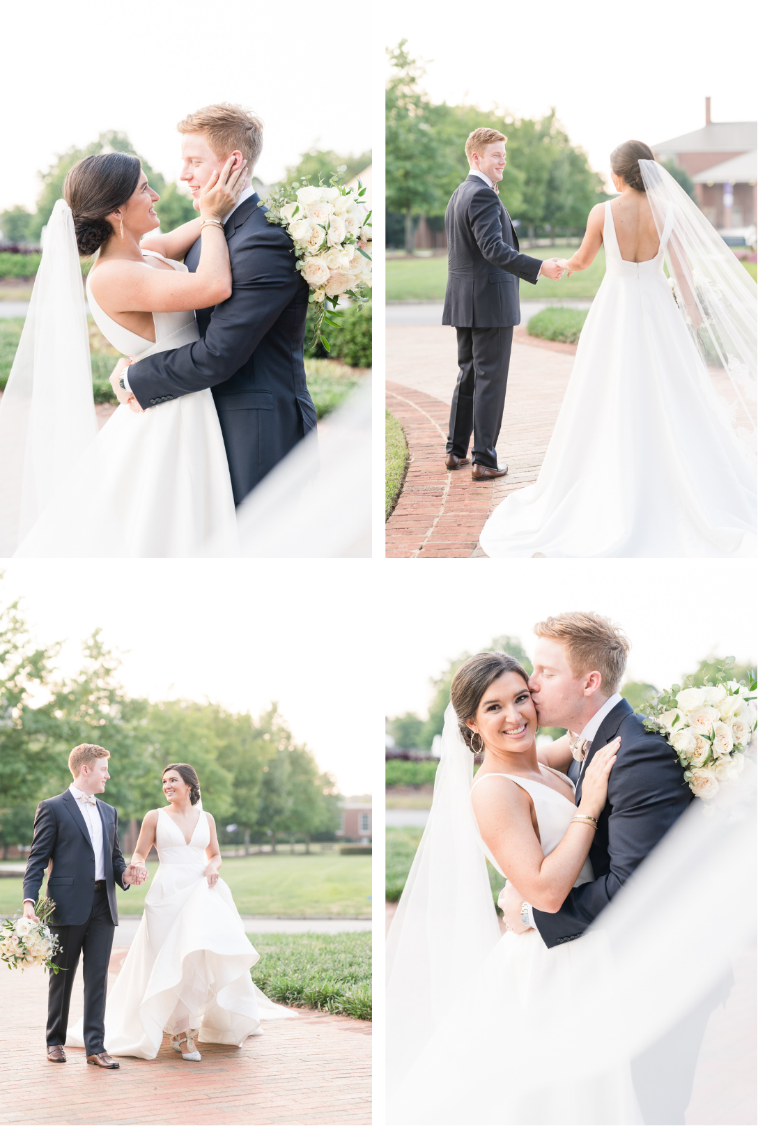 couple's portraits on the grounds of Furman University