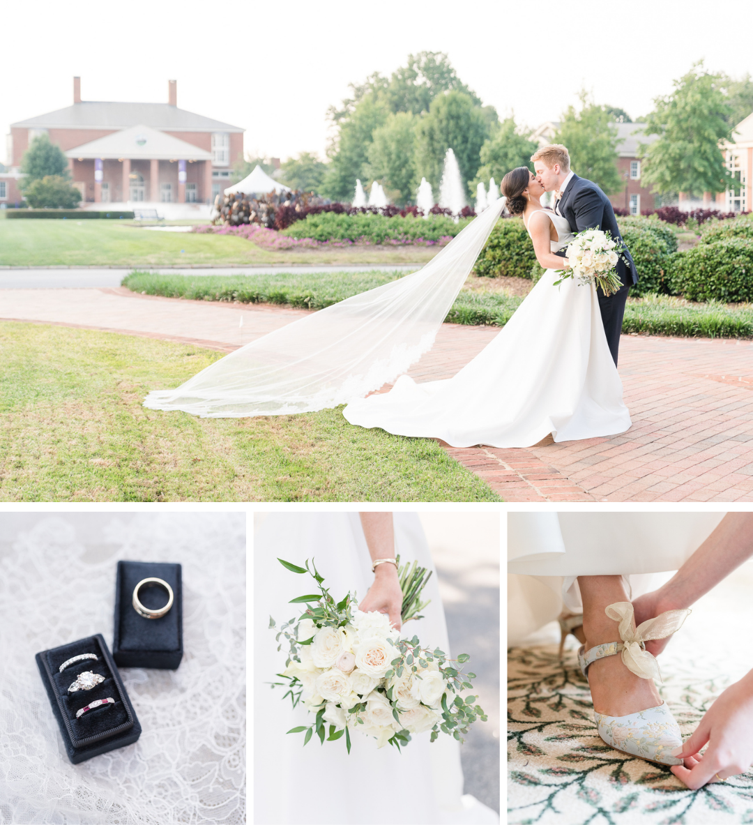 couple and details of a chapel and country club wedding