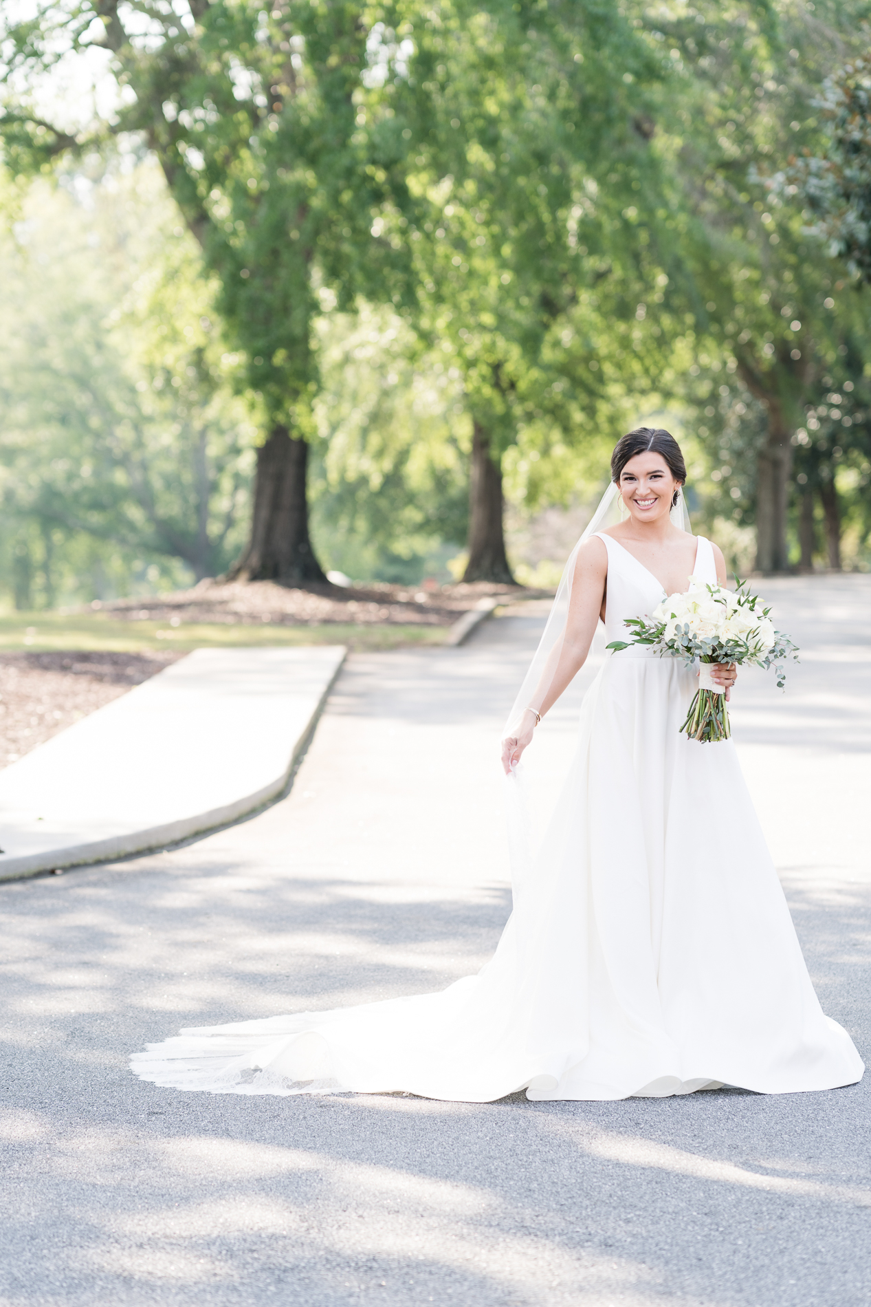 bridal portrait on the grounds of Furman University