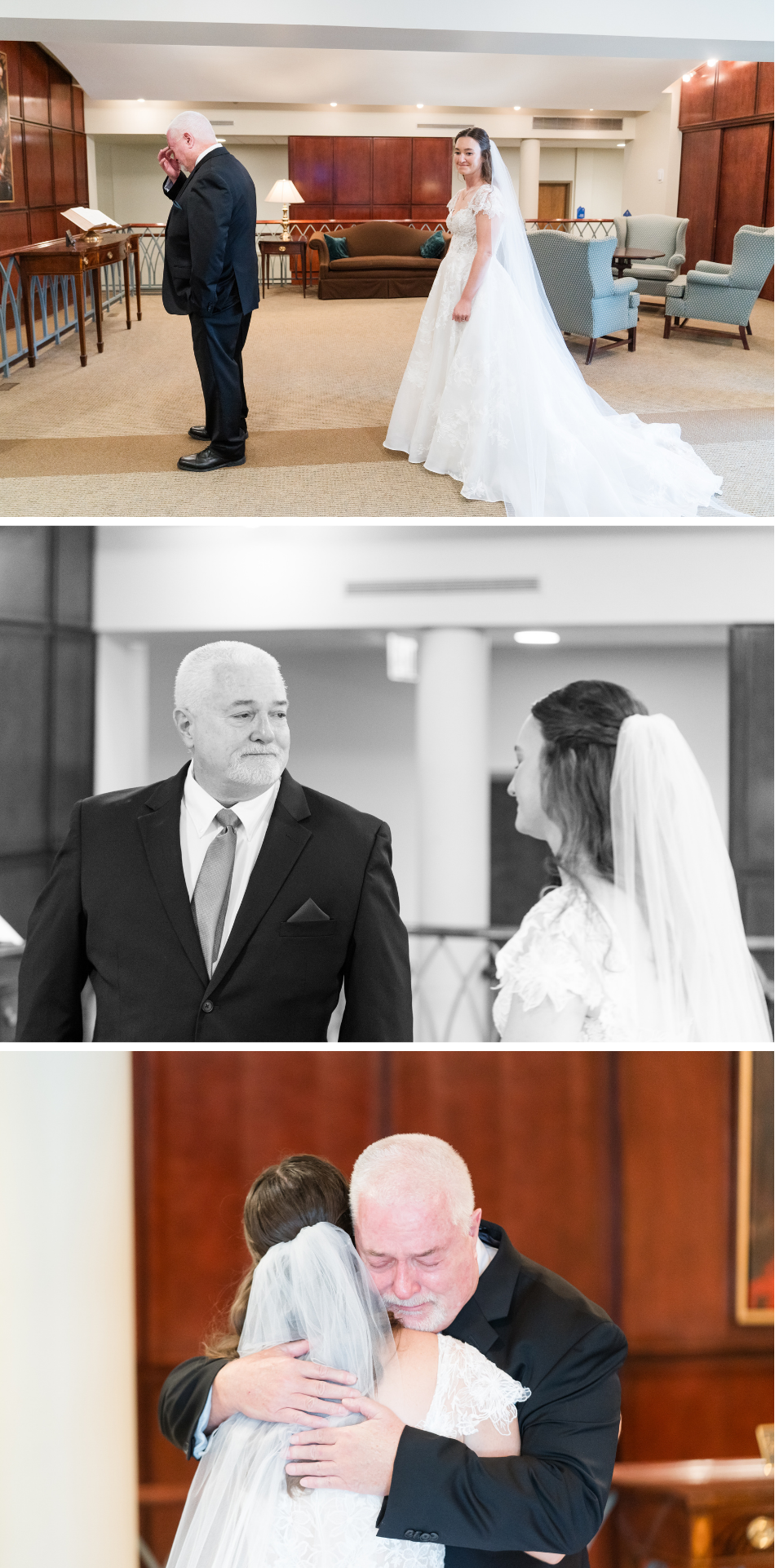 bride's first look with her dad before the wedding ceremony