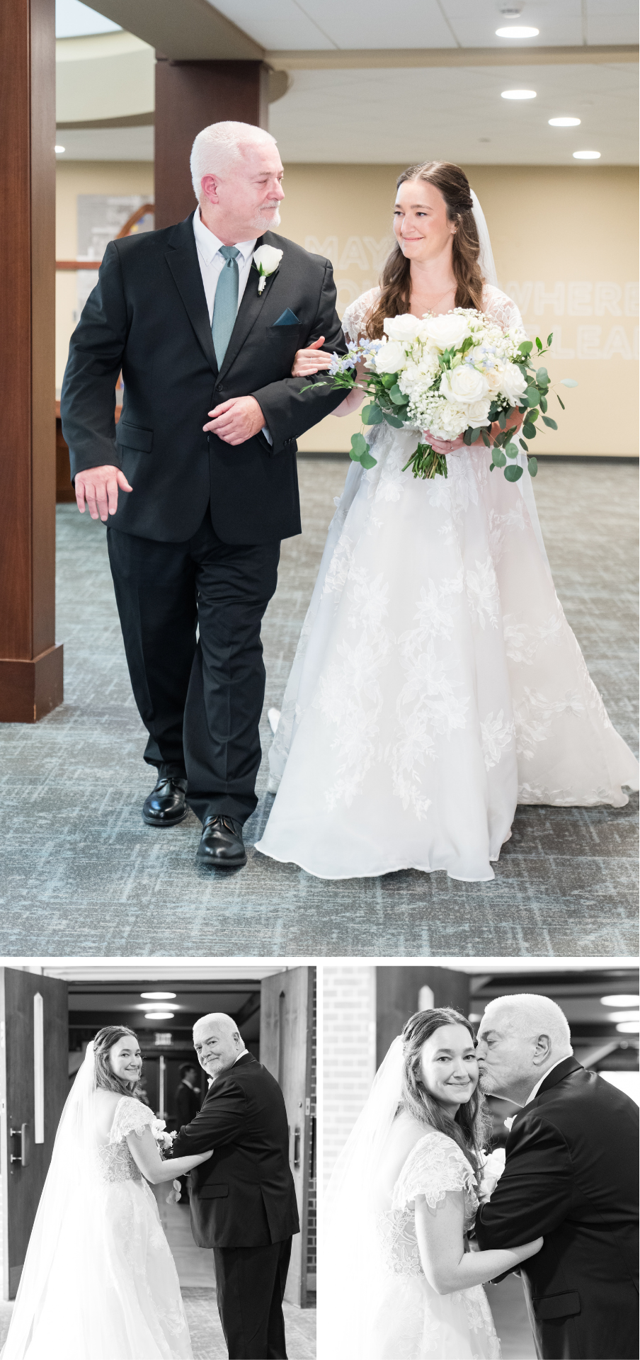 Bride's father walking her down the aisle at Westminster Presbyterian Church